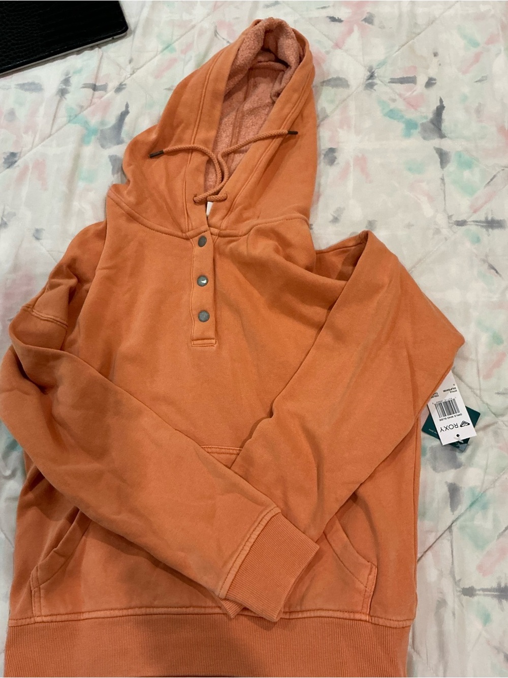 Peach Hooded Pullover Sweatshirt with Drawstring
